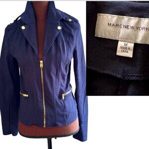Women Career Blazer, Designer Marc New York, Sz M, Gold Zipper & Gold Buttons